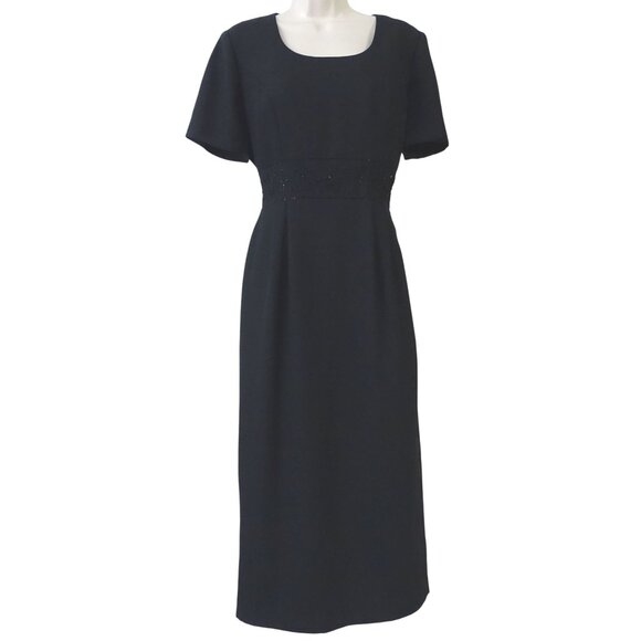 John Roberts Dresses & Skirts - Vintage John Roberts Women Black Beaded Waist Midi Dress Size 6 Square Neck